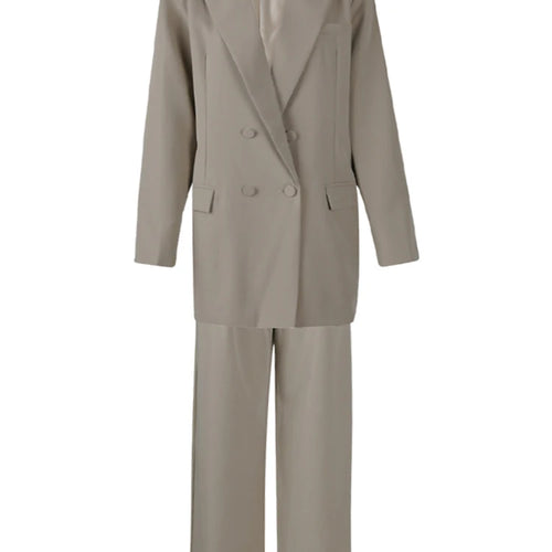 Load image into Gallery viewer, Big Size Khaki Long Blazer Wide Leg Pants Two Piece Suit New Lapel Long Sleeve Women Fashion Tide Spring Autumn 2025
