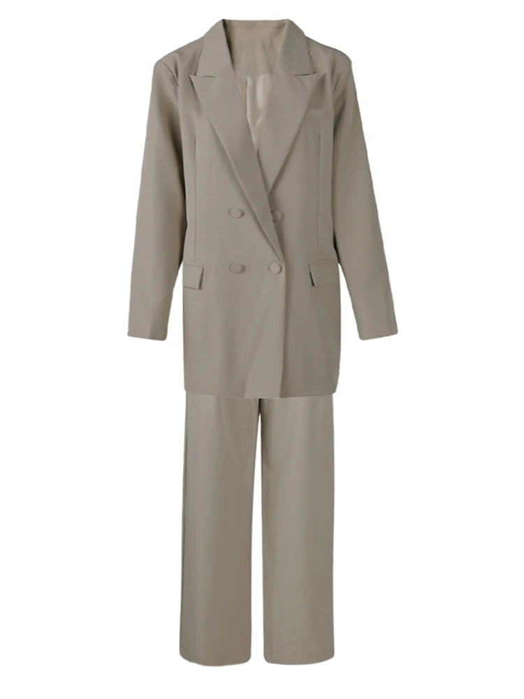 Big Size Khaki Long Blazer Wide Leg Pants Two Piece Suit New Lapel Long Sleeve Women Fashion Tide Spring Autumn 2025