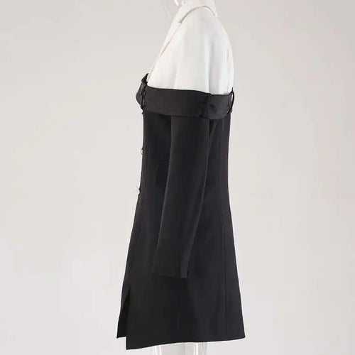 Load image into Gallery viewer, Women Black Double Breasted Color-block Mini Blazer Dress New Lapel Long Sleeve Fashion Tide Spring Autumn 2025 CPDB254
