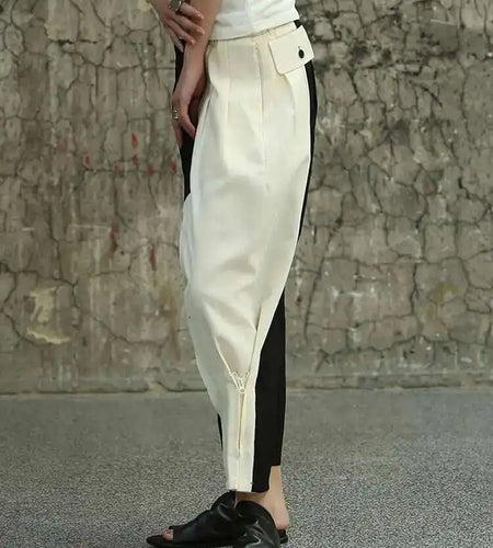 High Waist Black Color-block Drawstring Long Pants New Loose Fit Trousers Women Fashion Tide Spring Autumn 2025 1DF7980