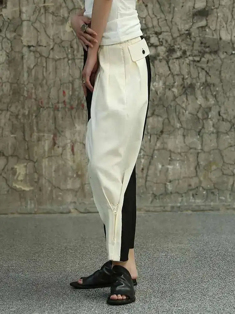 High Waist Black Color-block Drawstring Long Pants New Loose Fit Trousers Women Fashion Tide Spring Autumn 2025 1DF7980
