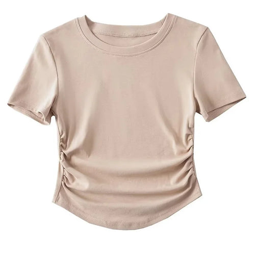 Load image into Gallery viewer, 2024 Harajuku Women Crew Neck Short Sleeve Cotton Tee With Ruched Sides Detail T-shirts
