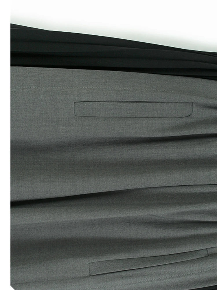 High Elastic Waist Gray Black Color-block Pleated Wide Leg Pants New Trousers Women Fashion Spring Autumn 2025 1DJ1582