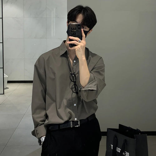 Load image into Gallery viewer, Men's T-shirts Long Sleeve New Korean Style Solid Color Trendy Singel Breasted Turn-down Collar Stylish Male Top 9W1816
