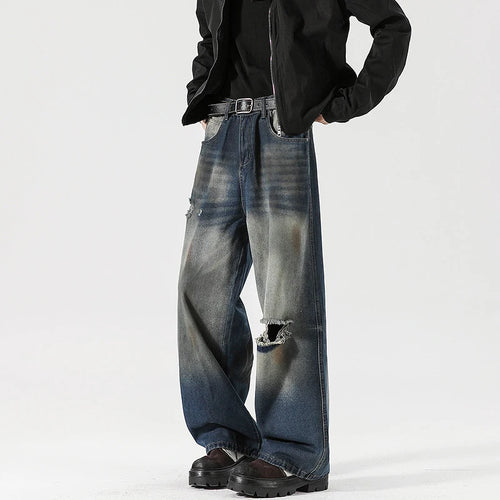 Load image into Gallery viewer, Men's Jeans Washed Dirty Ripped Stylish Hole Worn-out Design High Street Straight Leg Trendy Male Casual Trousers 9W2024
