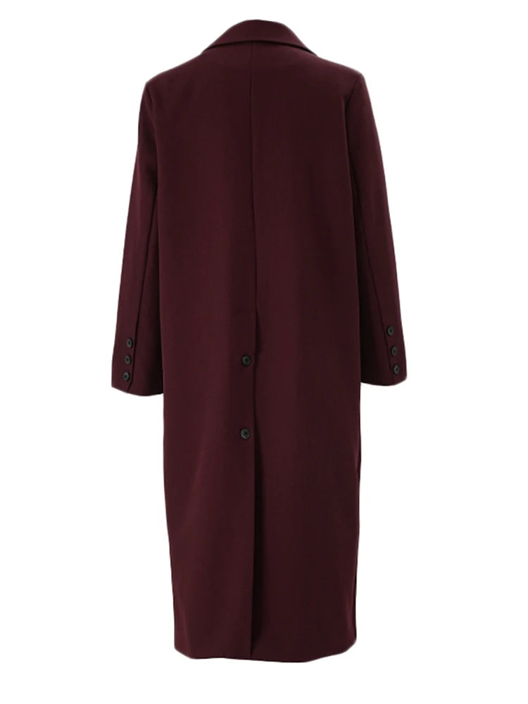 Women Wine Red Double Breasted Big Size Long Blazer New Lapel Long Sleeve Jacket Fashion Tide Spring Autumn 2025  2DB1253