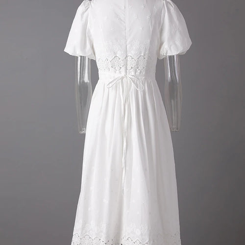 Load image into Gallery viewer, Women White Lace Hollow Out Elegant Slim Dress New Square Collar Short Sleeve Fashion Tide Spring Summer 2025 CPG3161
