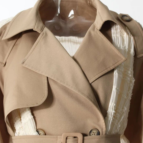 Load image into Gallery viewer, Women Khaki Lace Ruffles Big Size Long Trench New Lapel Long Sleeve Windbreaker Fashion Tide Spring Autumn 2025 7AB8040
