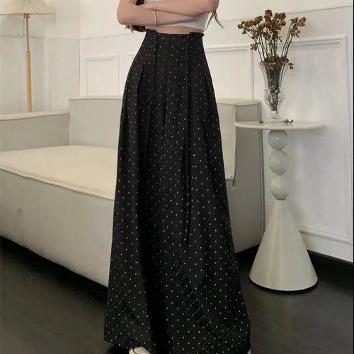 Load image into Gallery viewer, Spring Summer Retro Black Polka Dot Festival Wide Leg Long Pant Women High Waist Loose Holiday Straight Lace Up Trousers Casual
