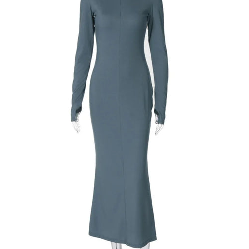 Load image into Gallery viewer, Elegant Turtleneck Long Sleeve Bodycon Long Dress For Women Autumn Winter New Ribbed Zipper Long Dress Fashion Clothes
