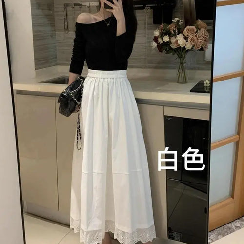 Load image into Gallery viewer, Spring Summer French Fashion Patchwork Lace Elegant Versatile Long Skirt Women Vintage High Waisted Vacation Pleated Half Skirts
