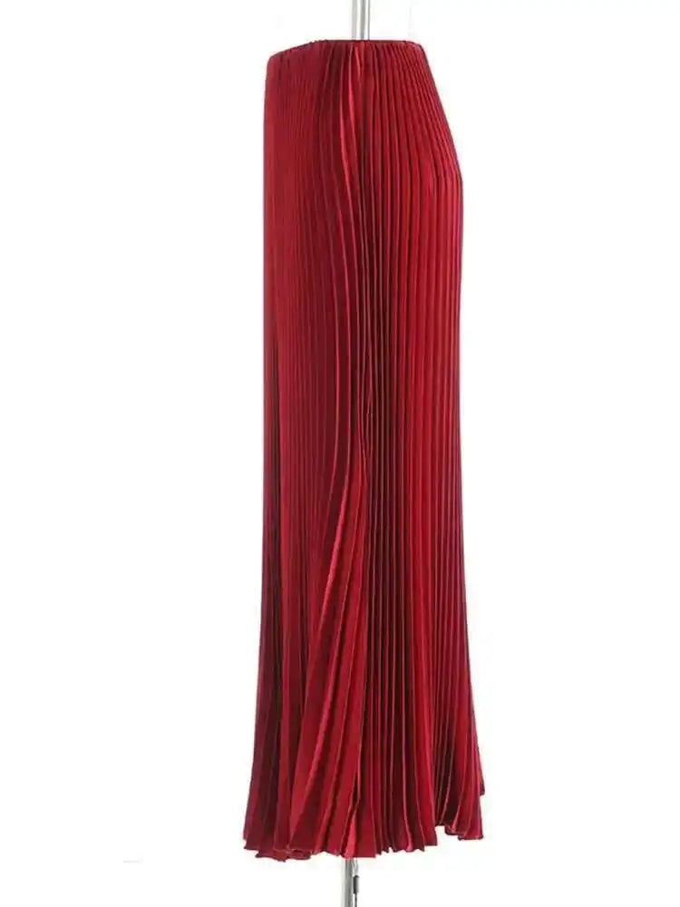 High Elastic Waist Red Brief Elegant Long Pleated Half-body Skirt Women Fashion Tide New Spring Autumn 2025 1DJ0169