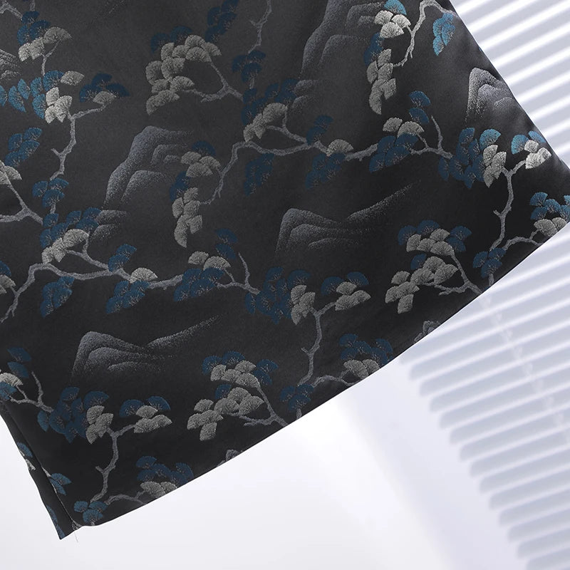 Korean Fashion Retro Women Black Flower High Waist Midi Skirt Spring Summer Elegant Vacation Party Long Skirts New Popular Trend