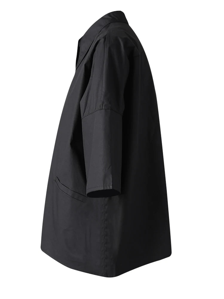 Women White Irregular Hem Pocket Big Size Blouse New Lapel Half Sleeve Shirt Fashion Tide Spring Summer 2025 CPG3166