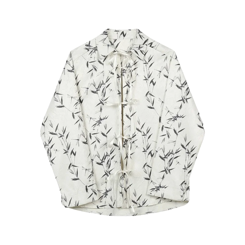 Male Shirts Ink Painting Lace-up Jacquard New Chinese Style Lapel Contrast Color Men's Long Sleeve Shirt 2025 Spring 9C4982