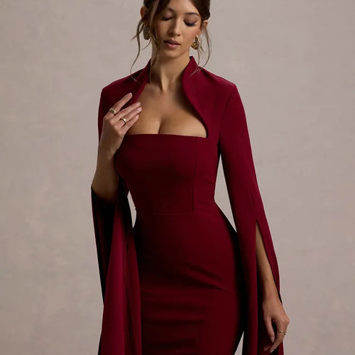 Load image into Gallery viewer, Elegant Long Sleeved Elastic Tight Dress For Women Autumn/Winter 2025 New Dress Sexy Long Slit Party Club Evening Dress
