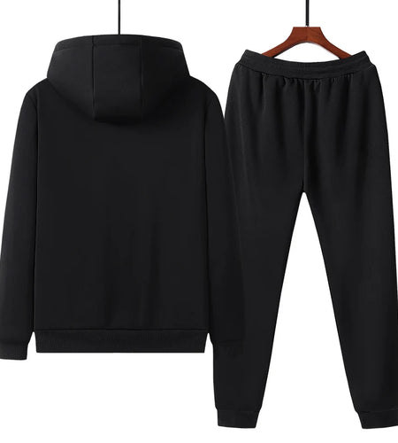 Fashion Hooded Outerwear Sportswear Suit Men Fleece Winter Set Casual Tracksuit Thick Sweatshirt+Pants Winter Warm Men