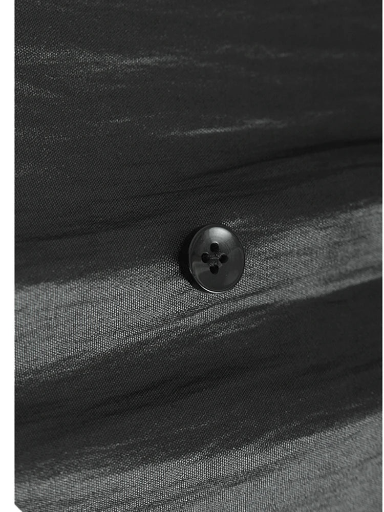 High Elastic Waist Black Button Ruffles Lace Sequins Half-body Skirt Women Fashion Tide New Spring Autumn 2025 1DJ1578