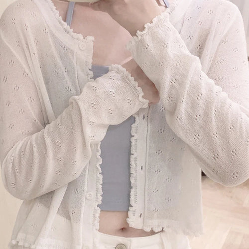 Load image into Gallery viewer, Women Summer Sun Protection Coat Lace Hollow Cardigan Lolita Female Blouse Tops Covers Blusa Y2K Korean All Match 2025

