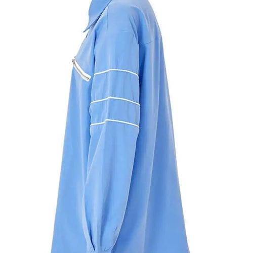 Load image into Gallery viewer, Women Blue Zipper Color-block Big Size Blouse New Lapel Long Sleeve Loose Fit Shirt Fashion Spring Autumn 2025 1DF8121
