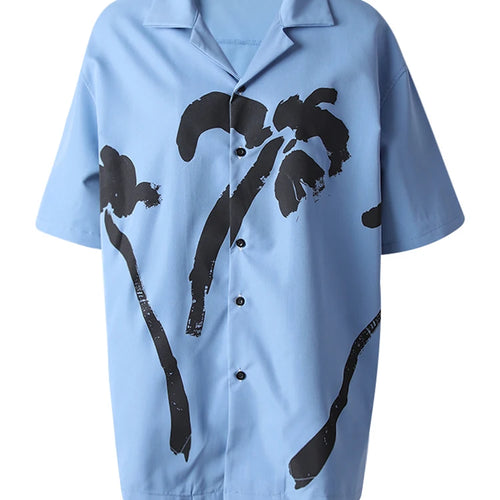 Load image into Gallery viewer, Women Blue Pattern Printed Big Size Casual Blouse New Lapel Short Sleeve Shirt Fashion Tide Spring Summer 2025 CPG3077
