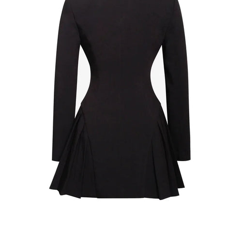 Load image into Gallery viewer, Autumn Black Blazer Mini Dress For Women Fashion V Neck Single-breasted Long Sleeve High Waist Pleated Sexy Dress
