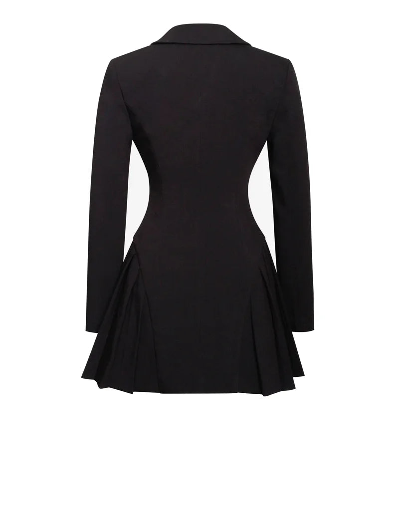 Autumn Black Blazer Mini Dress For Women Fashion V Neck Single-breasted Long Sleeve High Waist Pleated Sexy Dress