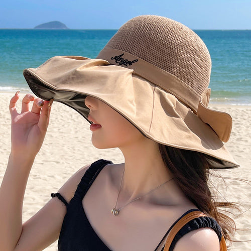 Load image into Gallery viewer, Women&#39;s Summer Hat Fashion Letter Embroidery Bow Design Straw Sun Hat Female Travel  Beach Bucket Hat
