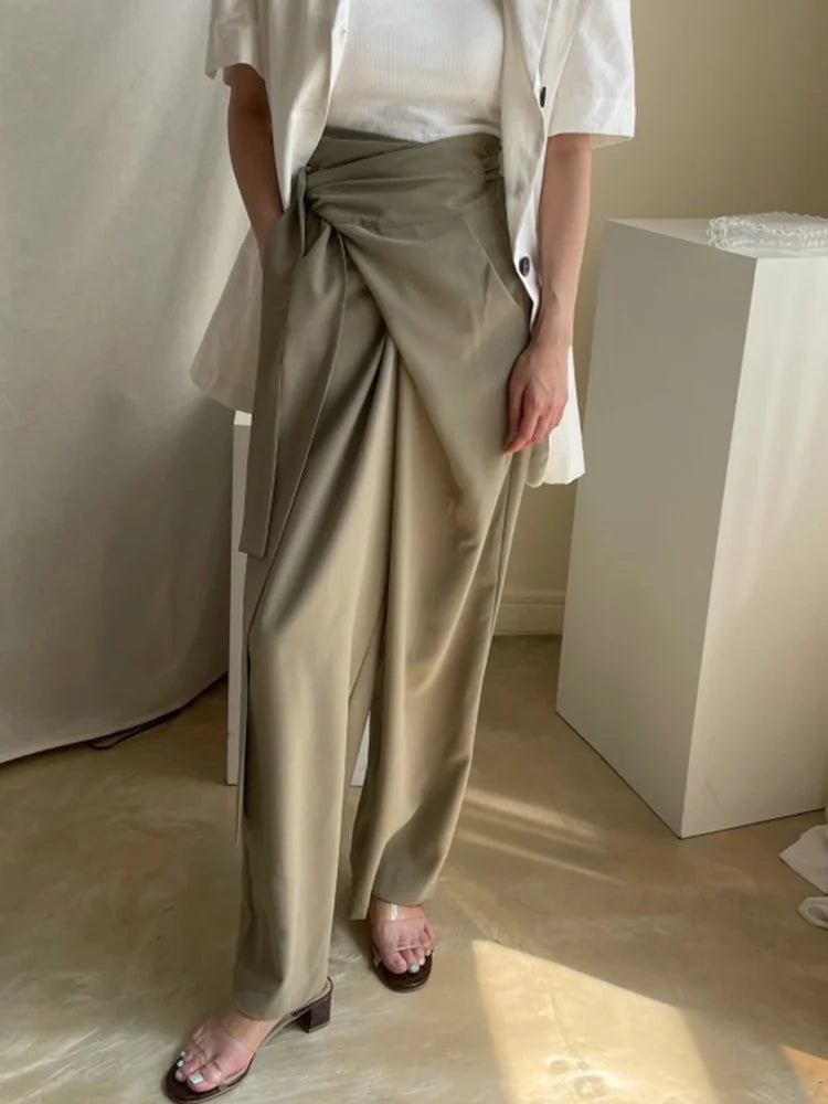 Minimalist Trousers For Women High Waist Spliced Button Casual Loose Wide Leg Pants Female Fashion Style Clothing