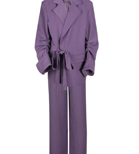 Purple Pleated Blazer Wide Leg Pants Two Piece Suit New Lapel Long Sleeve Women Fashion Tide Spring Autumn 2025 CPG2785