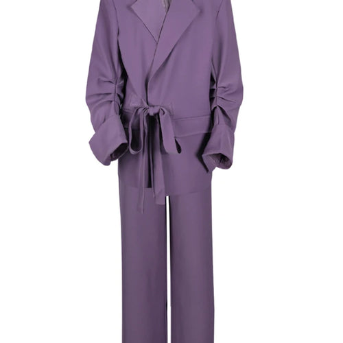 Load image into Gallery viewer, Purple Pleated Blazer Wide Leg Pants Two Piece Suit New Lapel Long Sleeve Women Fashion Tide Spring Autumn 2025 CPG2785
