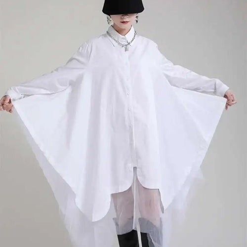 Load image into Gallery viewer, Women Black Irregular Hem Big Size Shirt Dress New Lapel Long Sleeve Loose Fit Fashion Tide Spring Autumn 2025 1DE2485
