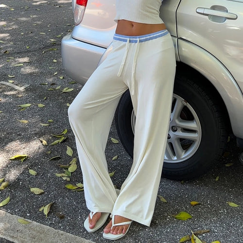 Load image into Gallery viewer, Casual Waist Contrast Color Knitted Pants Women Drawstring Full Length Straight Leg Trousers Spring Low Rise Bottoms
