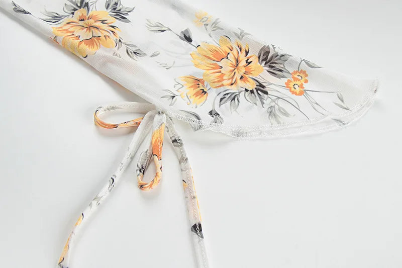 Sexy Long Sleeve Flower Deep V-neck Print Backless Mini Dress For Women Slim Lace-Up Club Party Dress Ladies Outfits