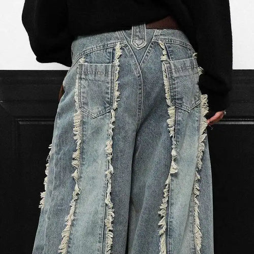 Load image into Gallery viewer, High Waist Blue Burr Denim Vintage Shaped Casual Wide Leg Jeans New Women Trousers Fashion Tide Spring Autumn 2025 1DH9396

