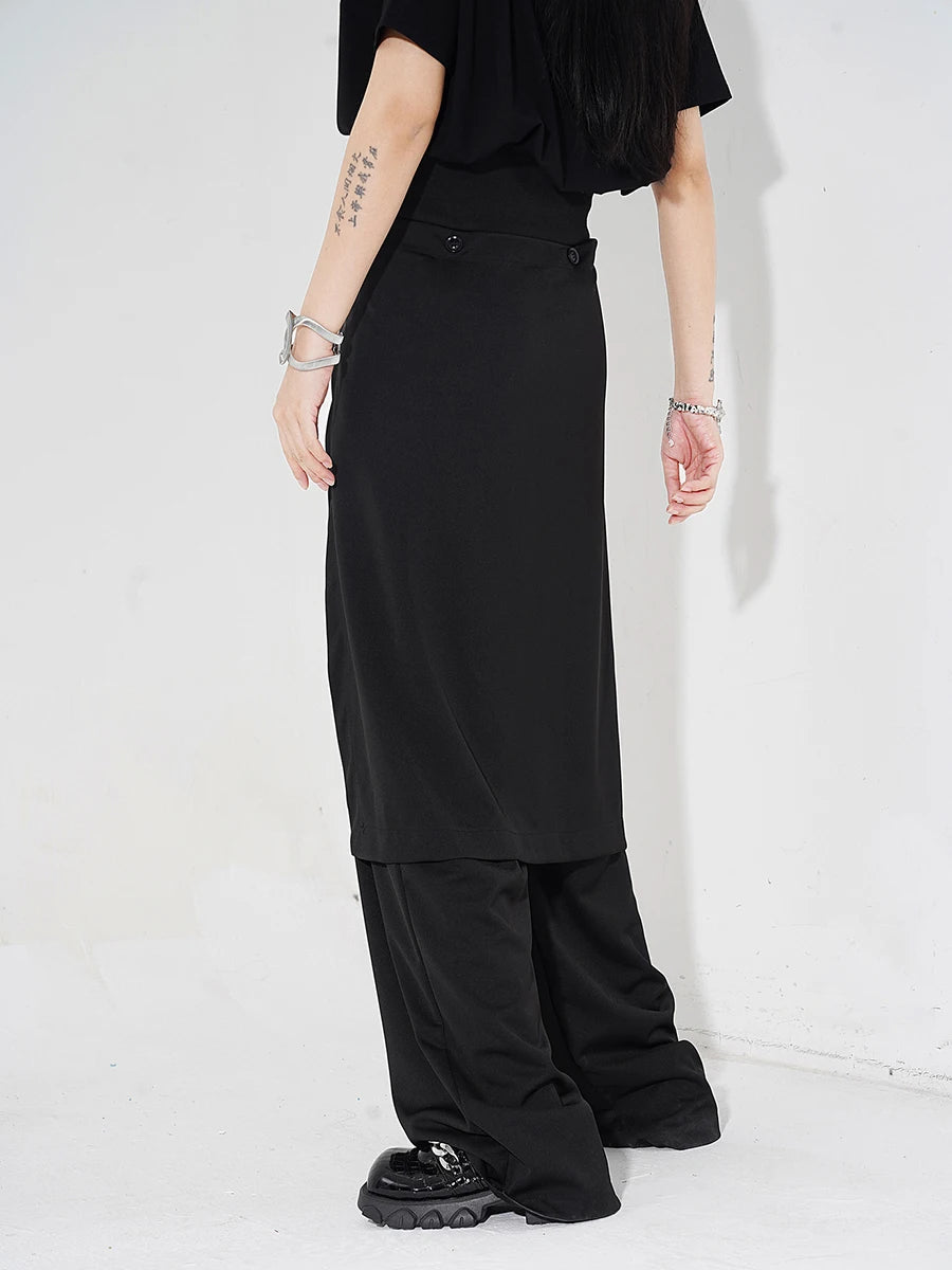 High Elastic Waist Black Button Pocket Long Wide Leg Pants New Trousers Women Fashion Tide Spring Autumn 2025 1DH4927