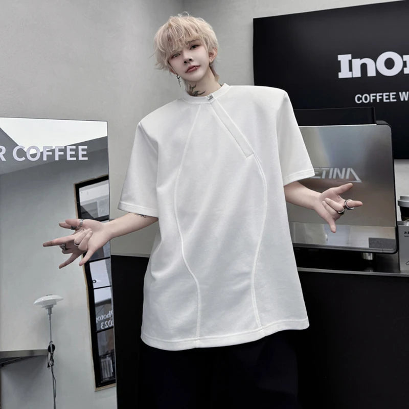 Summer New Trendy Men's T-shirt Short Sleeve Pullover O-neck Beading Male Tees Fashion Tide Summer Menwear Top 9W1793