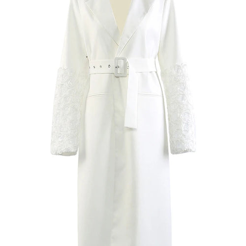 Load image into Gallery viewer, Women White Sequins Flower Big Size Long Blazer New Lapel Long Sleeve Jacket Fashion Tide Spring Autumn 2025 1DJ1288
