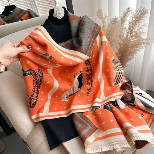 Load image into Gallery viewer, Warm Winter Scarf Cashmere Women Pashmina Design Print Shawls Wrap Female Thick Blanket Soft Bufanda Stoles Fashion
