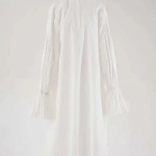 Load image into Gallery viewer, Women White Big Size Elegant Shirt Dress New Stand Collar Long Flare Sleeve Fashion Tide Spring Autumn 2025 CPDB216
