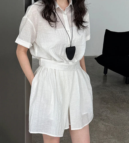 Beige Shirt Thin Half-body Skirt Two Pieces Suit New Lapel Short Sleeve Women Fashion Tide Spring Summer 2025 1DJ1239