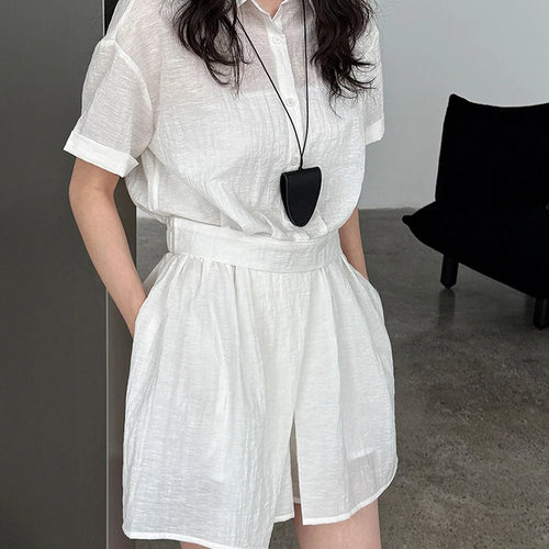 Load image into Gallery viewer, Beige Shirt Thin Half-body Skirt Two Pieces Suit New Lapel Short Sleeve Women Fashion Tide Spring Summer 2025 1DJ1239
