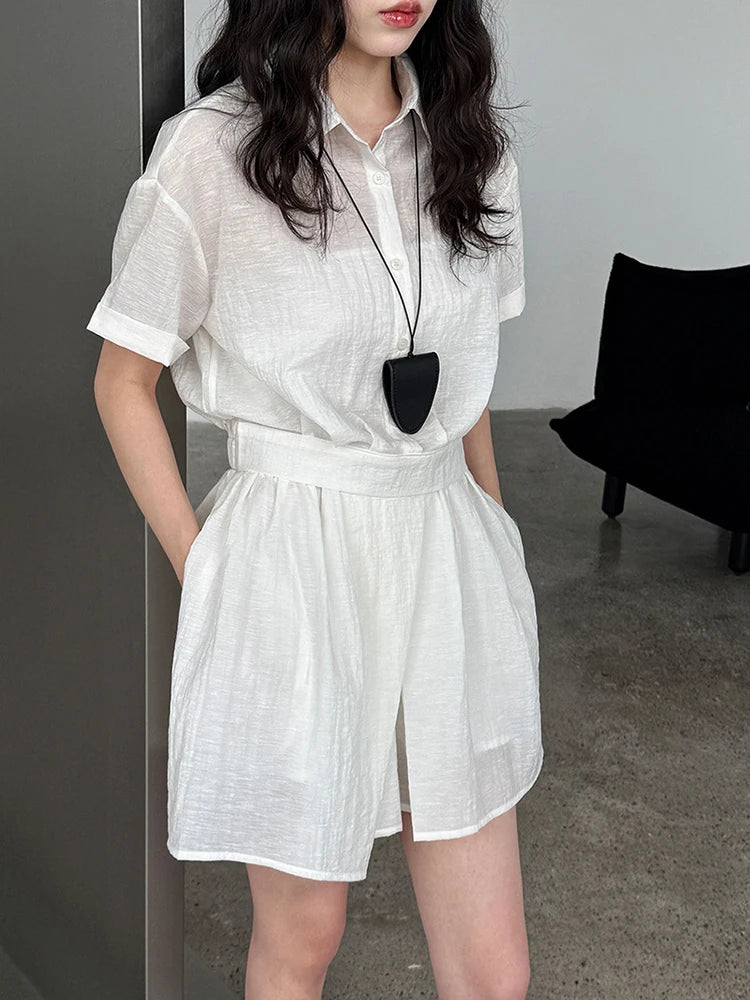 Beige Shirt Thin Half-body Skirt Two Pieces Suit New Lapel Short Sleeve Women Fashion Tide Spring Summer 2025 1DJ1239