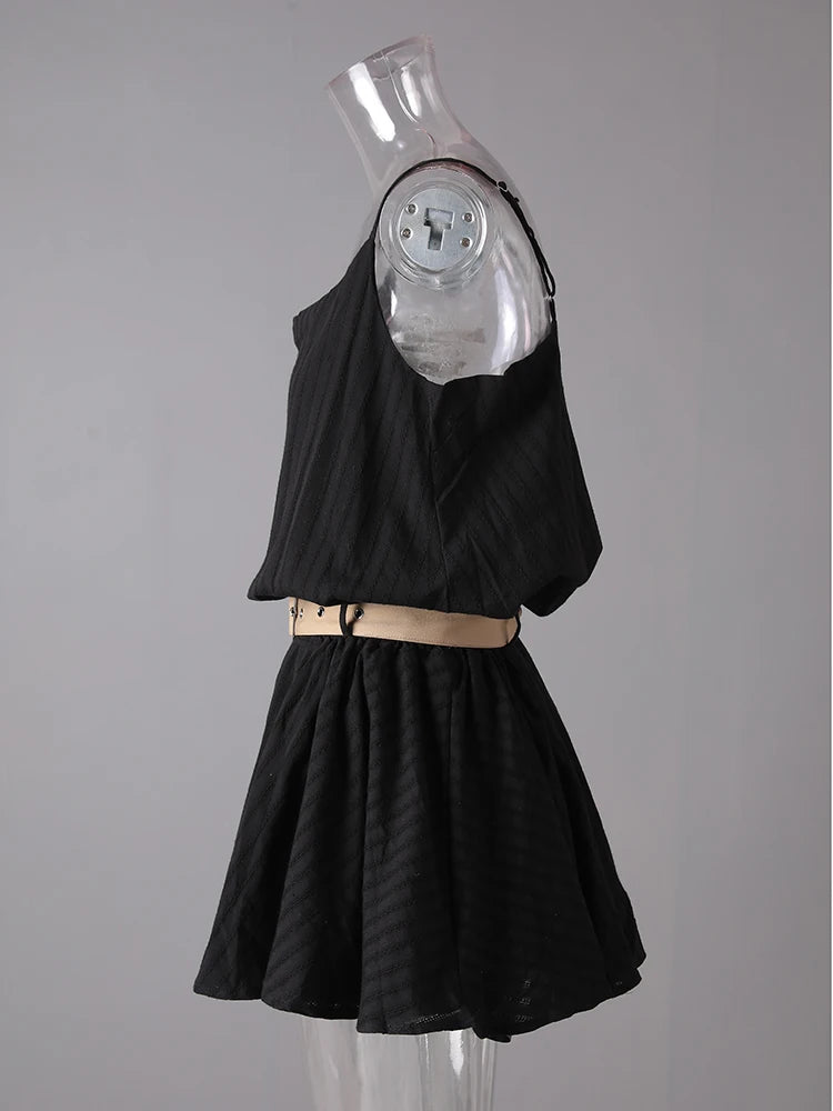 Women White Belted Elegant Spaghetti Strap Mini Dress New Round Neck Sleeveless Fashion Tide Spring Summer 2025 CPG3145