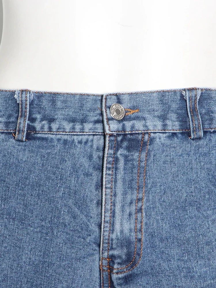 Designer Patchwork Zipper Jeans For Women High Waist Spliced Button Streetwear Full Length Pants Female Fashion New