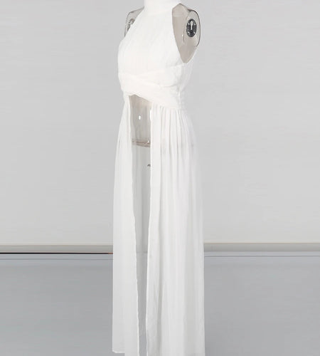 Solid Slimming Spliced Folds Fashion Blouses for Women Halter Sleeveless Tunic Patchwork Long Tail Blouse Female