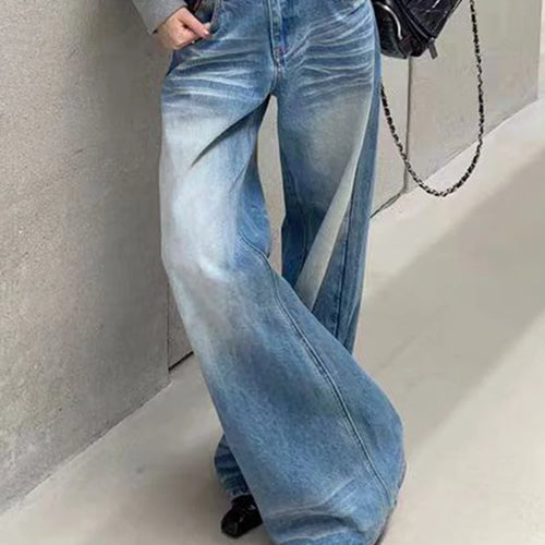 Load image into Gallery viewer, Gradient Loose Versatile Casual Jeans for Women High Wasit Patchwork Pockets Fashion Wide Leg Jean Female Clothing
