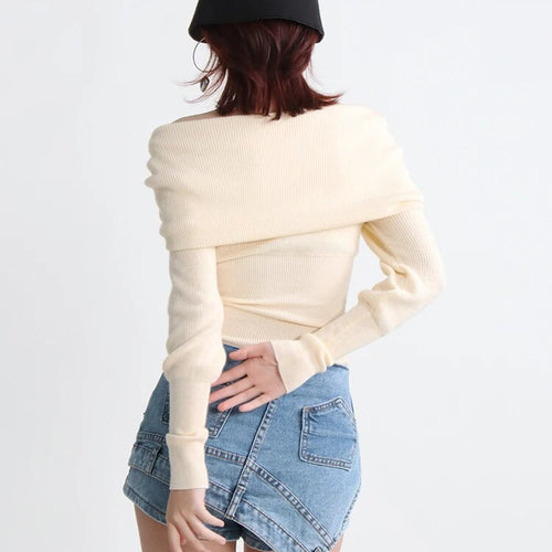 Load image into Gallery viewer, Knitting Pullover Sweaters For Women Slash Neck Long Sleeve Patchwork Pullover Solid Sweatewr Female Fashion Autumn
