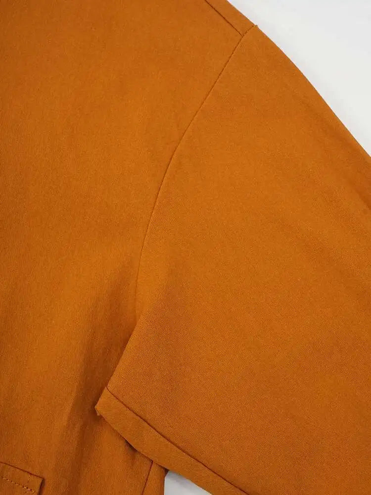 Women Orange Big Size Long Casual Blouse New Stand Collar Long Sleeve Shirt Fashion Tide Spring Autumn 2025  CPG2083