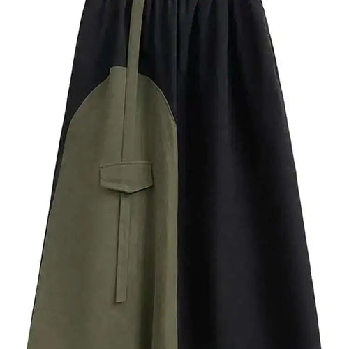 Load image into Gallery viewer, High Elastic Waist Color-block Asymmetric Green A-line Half-body Skirt Women Fashion Tide New Spring Autumn 2025 1DH3872
